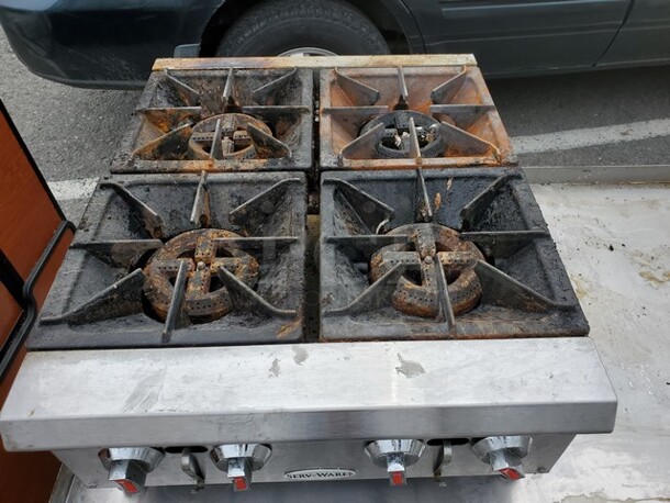 Serv-Ware SHPS-24 Hotplate, Natural Gas, Countertop, 24"W, (4) octagonal cast iron burners Stove 24X30X13 100,000BTU  - Image 3 of 6