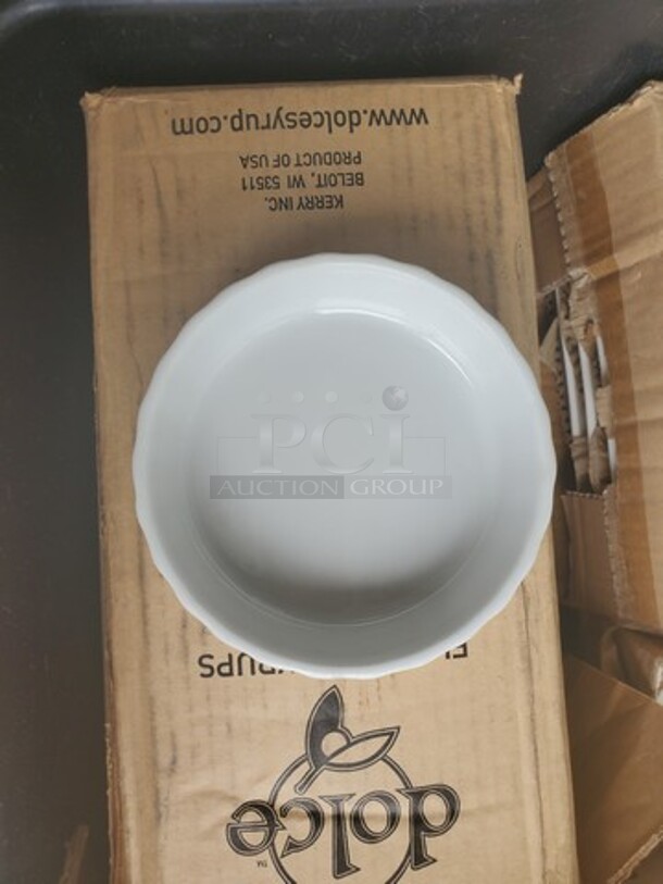 ALL ONE MONEY Lot of 10 Round Bright White Fluted Porcelain Souffle / Creme Brulee Dish! - Image 1 of 1