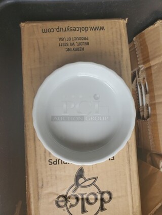 ALL ONE MONEY Lot of 10 Round Bright White Fluted Porcelain Souffle / Creme Brulee Dish!