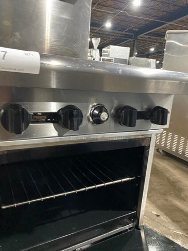 American Range Commercial Natural Gas Powered 4 Burner Stove! With Raised Back Splash And American Range Salamander! With Oven Underneath! All Stainless Steel! On Legs! - Image 9 of 10