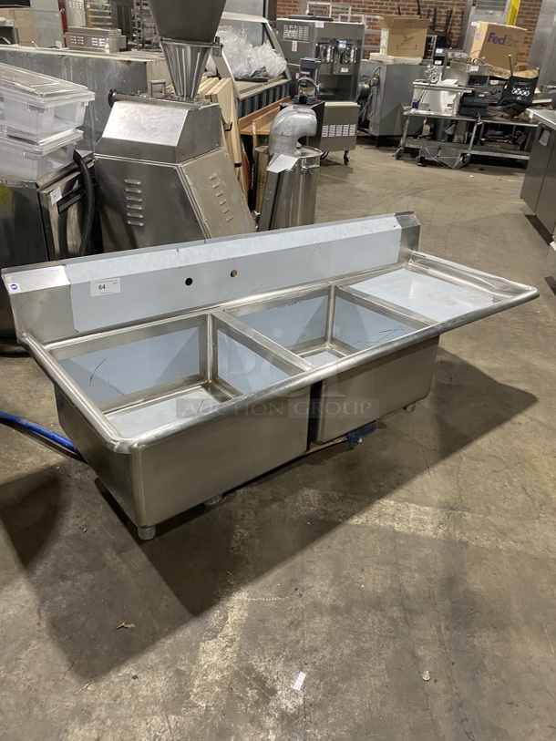 NEW! All Stainless Steel 2 Bay Prep Sink With Right Side Drain Board! NSF Quality!  - Image 8 of 8