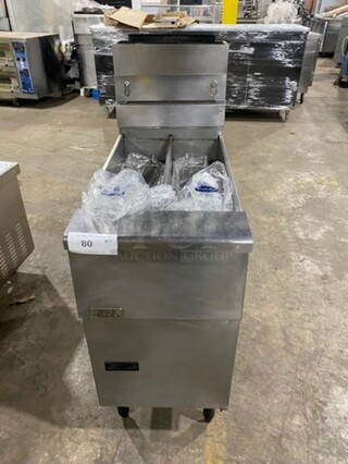 Pitco Commercial Gas Powered Split Bay Deep Fat Fryer! With 2 Small Frying Baskets! All Stainless Steel! On Legs!