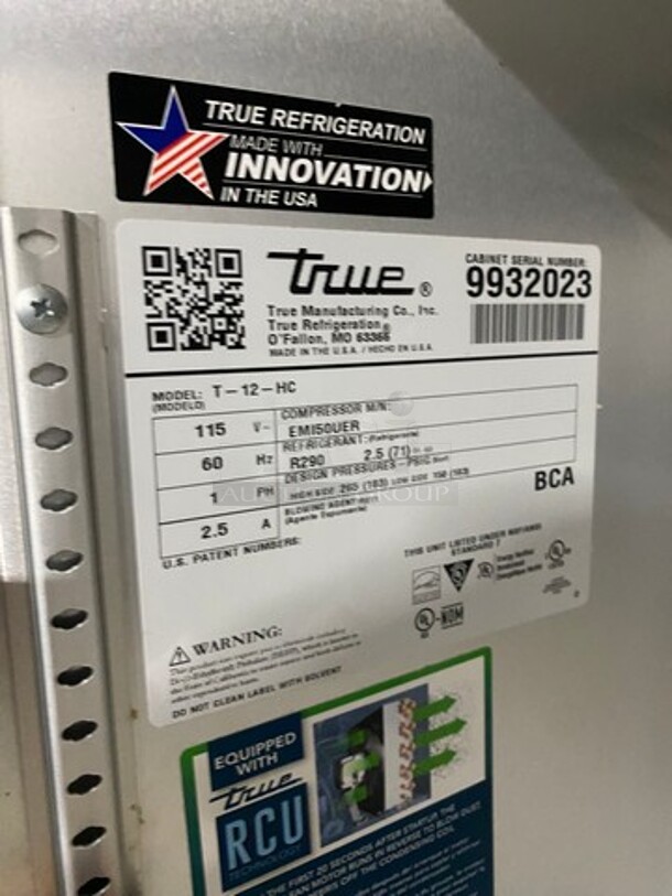 True Single Door Commercial Refrigerator! All Stainless Steel! Model T12HC Serial 9932023! 115V 1Phase! - Image 7 of 8