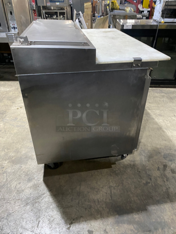 NICE! Entree Refrigerated Pizza Prep Table! With Cold Top! With Commercial Cutting Board! Single Door Storage Area Underneath! With Poly Coated Rack! All Stainless Steel! On Casters! Model: P47 SN: 1402ENTH04423 115V 60HZ 1 Phase - Image 2 of 10