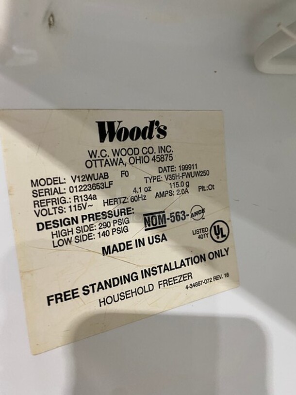 Woods Single Door Reach In Freezer Unit! With Poly Racks And Shelves! Model: V12WUAB SN: 01223653LF 115V - Image 8 of 9