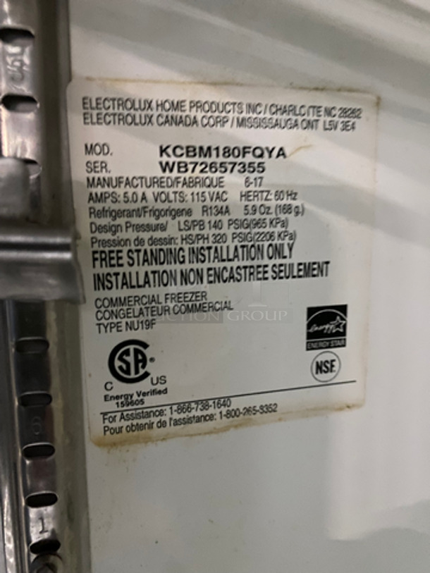 Electrolux Commercial Single Door Freezer! With Poly Coated Racks! All Stainless Steel! On Casters! Model: KCBM180FQYA SN: WB72657355 115V 60HZ - Image 8 of 9
