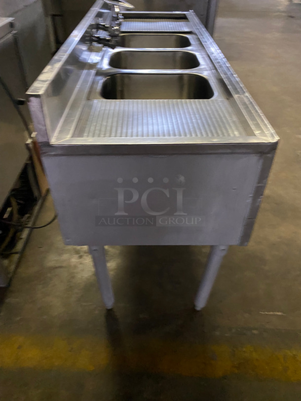 Commercial 3 Bay Sink! With Dual Drainboard, Faucet And Handles! All Stainless Steel! On Legs! - Image 4 of 9