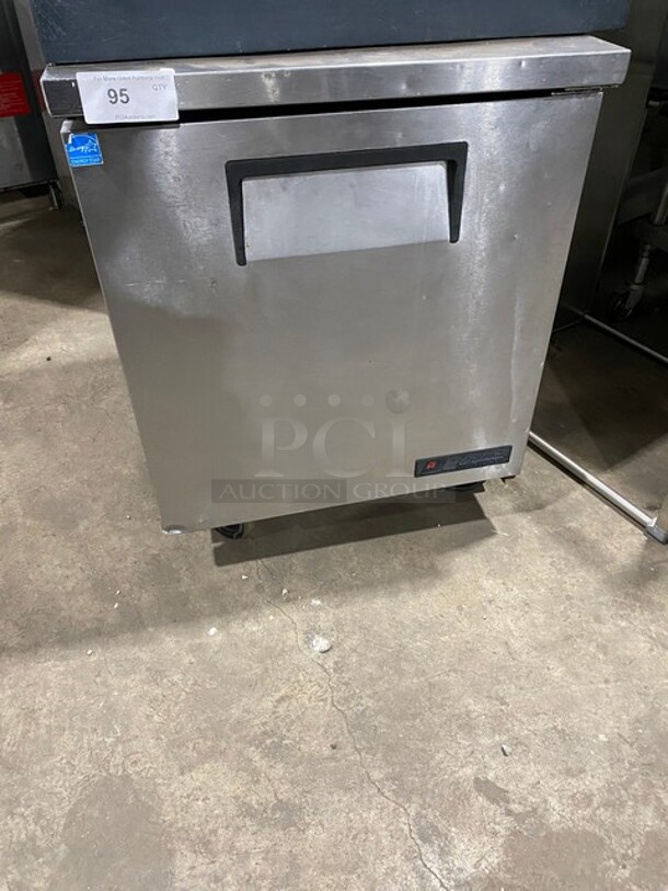 True Commercial Single Door Refrigerated Lowboy/ Worktop Cooler! With Poly Coated Rack! All Stainless Steel! On Casters! Model: TUC27 SN: 7303590 115V 60HZ 1 Phase