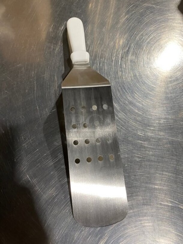 NEW! Metal Perforated Griddle Spatula! With White Poly Handle! 4x Your Bid! - Image 5 of 6