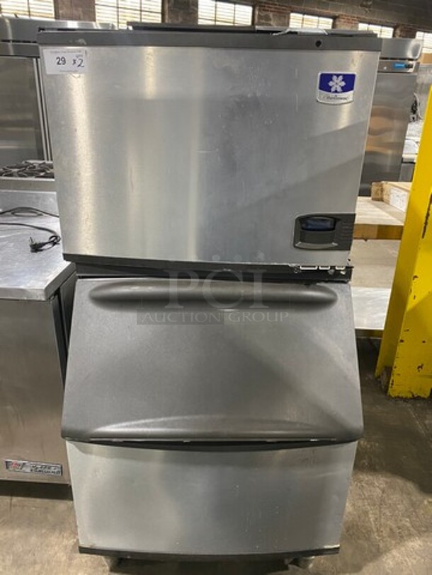 Manitowoc Commercial Ice Maker Machine! With Commercial Ice Bin! All Stainless Steel! On Legs! 2x Your Bid Makes One Unit! Model: IY0504A161 SN: 1101201409 115V 60HZ 1 Phase, Model: B400 SN: 110867279