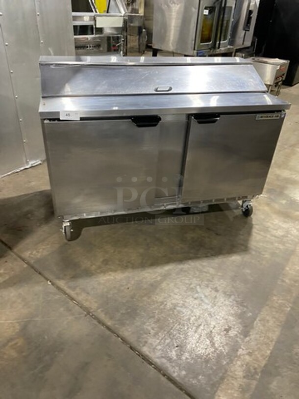 Commercial Refrigerated Mega Top Sandwich Prep Table! With 2 Door Storage Space Underneath! Poly Coated Racks! All Stainless Steel! On Casters! Model: SPE6016 SN: 10904853 115V 60HZ 1 Phase
