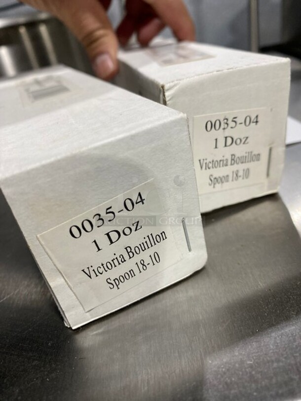 NICE! New In Box One Dozen Victoria Bouillon Spoons! All Stainless Steel! - Image 2 of 5