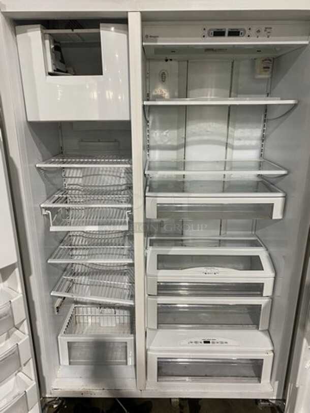 Monogram Upright Half Cooler Half Freezer Combo Unit! With Ice And Water Dispenser! With Poly Coated Racks And Shelves! Stainless Steel! - Image 5 of 10