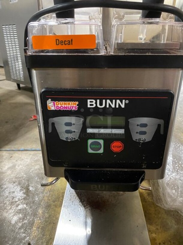 Bunn Commercial Countertop Dual Coffee Bean Grinder Machine! Stainless Steel Body! Model: MHG SN: MHG0023321 120V 60HZ 1 Phase - Image 2 of 4