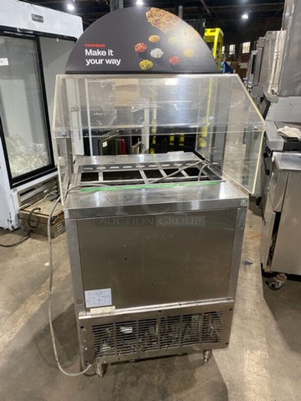 NICE! Turbo Air Refrigerated Salad Bar Island! With Sneeze Guard! Single Door Storage Space Underneath! All Stainless Steel! On Legs! Model: MST28711S SN: MS2T803217 115V 60HZ 1 Phase - Image 3 of 8