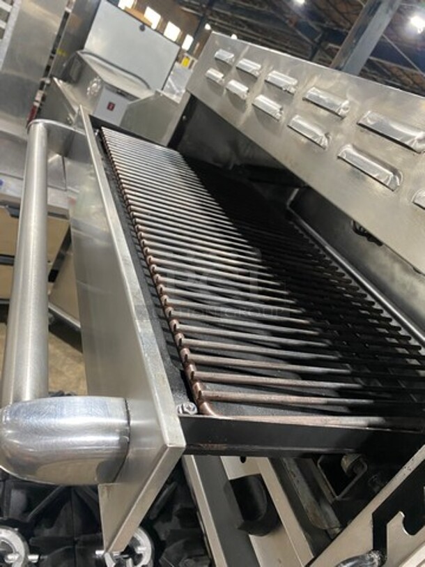 WOW! Sunfire Commercial Natural Gas Powered 6 Burner Stove! With Raised Back Splash And American Range Salamander! With Oven Underneath! All Stainless Steel! On Casters! - Image 9 of 11