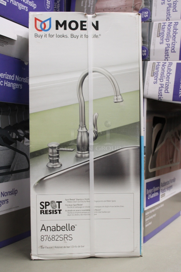 FOR THE PLUMBER! (2) Moen Edison 87042BRB Faucet, (1) Moen Aanbellen 87682SRS Faucet, (1) Delta Flynn 25768LF Faucet, (1) Jacuzzi Lauren 1158245 Brushed Nickel Bath Faucet, (1) Rustoleum Cabinet Transformations® White (Case). 6x Your Bid.  - Image 1 of 5