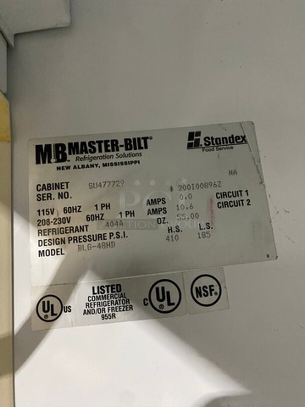 Master Bilt Commercial 2 Door Reach In Freezer Merchandiser! With View Through Doors! Poly Coated Racks! Model: BLG48HD SN: SU477729 115V 60HZ 1 Phase - Image 7 of 8