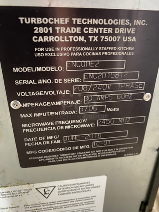 LATE MODEL! 2016 Turbo Chef Commercial Countertop Rapid Cook Oven! Electric Powered! On Small Legs! Model: ENCORE2 SN: ENC2D15812 208/240V 1 Phase - Image 8 of 9