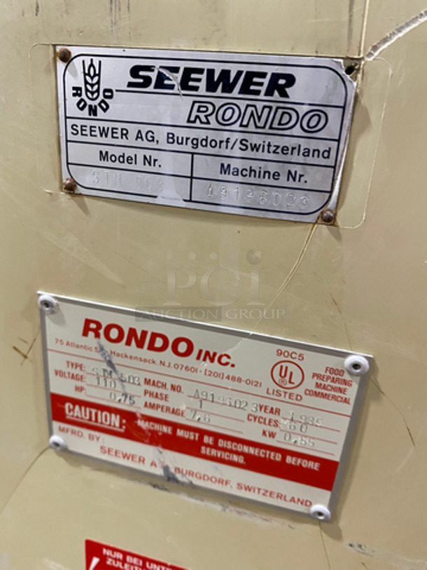 Seewer Rondo Commercial Reversible Roller Dough Sheeter! Stainless Steel Body! Model: STM503 SN: A9196023 110V 60HZ 1 Phase - Image 9 of 10