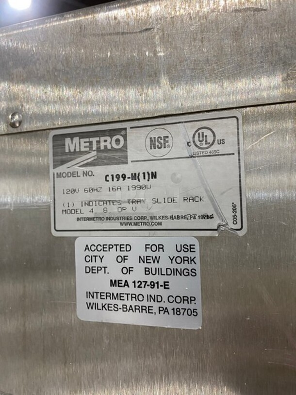 Metro Commercial Insulated 2 Door Heating/Proofing Cabinet Food Warmer! With Built In Pan Rack! On Casters! 120V! Model: C199-H(1)N! - Image 7 of 8