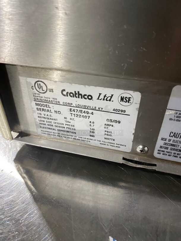Crathco Commercial Countertop Refrigerated Triple Hopper Beverage Dispenser! With Drip Tray! Clear Poly Jugs! Stainless Steel Body! Model: E47/E49-4 SN: T122407! 115V! - Image 7 of 9
