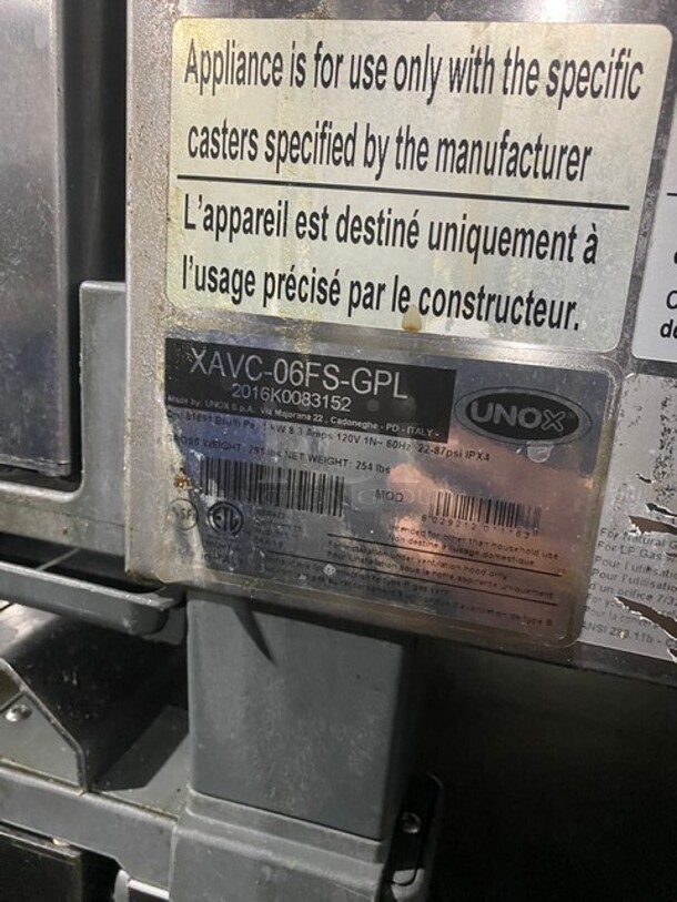 Unox Commercial Double Stacked Natural Gas Powered Combi Convection Oven! On Casters! 120V! Model: XAVC-06FS-GPL SN: 2016K0083152! 2X Your Bid, Makes One Unit! - Image 5 of 10
