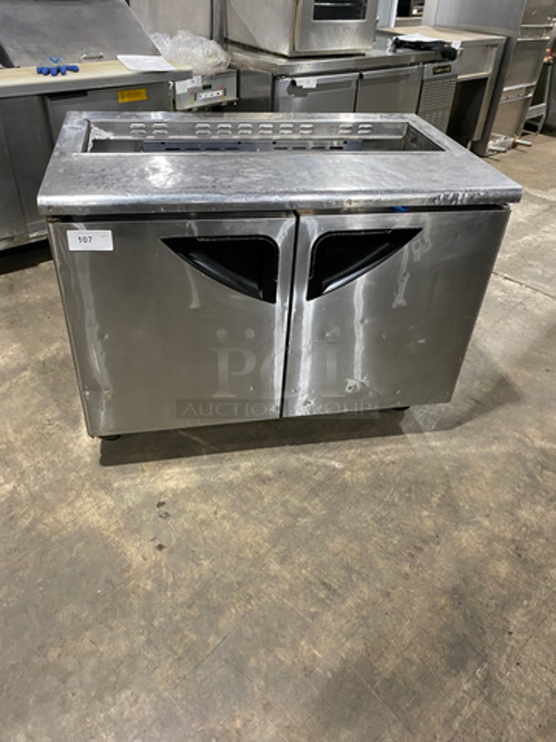 Turbo Air Commercial Refrigerated Sandwich Prep Table! With 2 Door Storage Space Underneath! All Stainless Steel! On Casters! Model: TST48SD SN: S412406047 115V 60HZ 1 Phase