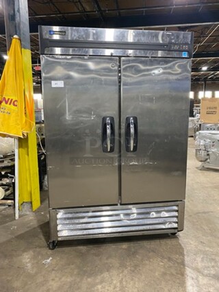 MASTERBILT 2 Solid Door Commercial Reach In Freezer! All Stainless Steel! On Casters! Model: F49-S SN: F49S 115V/60HZ/1 Phase!
