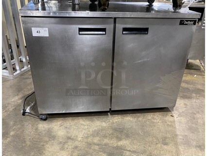DELFIED Stainless Steel 2 Door  Worktop/Lowboy  Refrigerator W/ Poly Coated Racks! On Casters! Model UC4048 Serial 1101152001932 115V/60Hz/1 Phase 