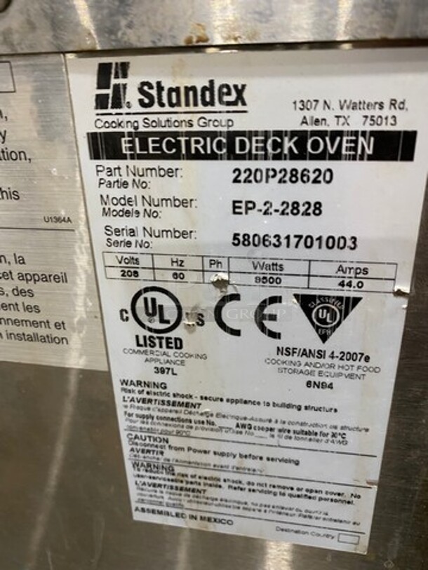 Bakers Pride Commercial Electric Powered Double Deck Pizza Oven! All Stainless Steel! 2x Your Bid Makes One Unit! Model: EP22828 SN: 580631701003 208V 60HZ 3 Phase - Image 5 of 8