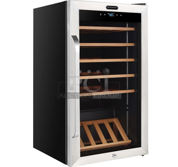 BRAND NEW SCRATCH AND DENT! Whynter FWC-341TS Metal 34 Bottle Freestanding Wine Cooler Merchandiser w/ Display Shelf and Digital Control. 115 Volts, 1 Phase. Tested and Working! - Image 1 of 6