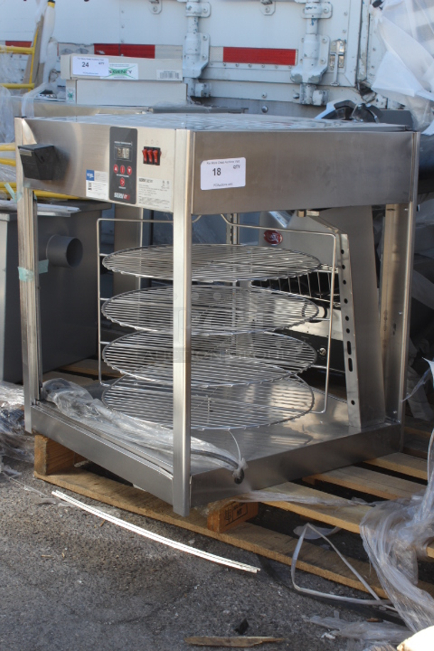 BRAND NEW SCRATCH & DENT! ServIt PDW18D1 18" Full-Service Pizza Warmer with 4-Shelf Rotating Rack. Glass is Broken. S/N: 145580010058 - Image 3 of 5