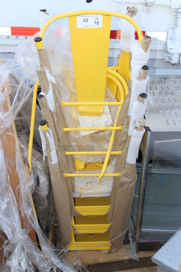 BRAND NEW SCRATCH & DENT! Lancaster Table & Seating 164CMCAFEYEL Alloy Series Citrine Yellow Outdoor Cafe Chair. Not assembled. 17-1/2 x 17 1/2 x 33-1/8. 4x Your Bid - Image 3 of 3