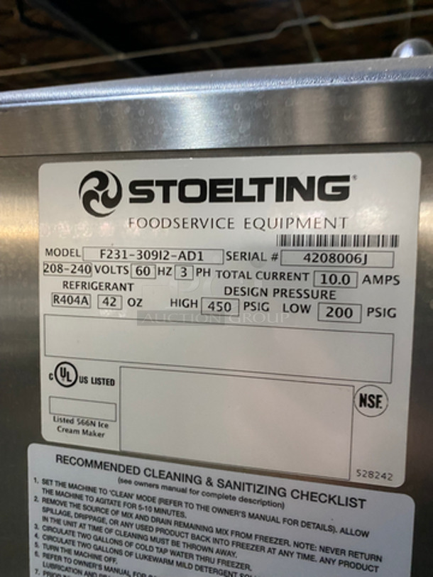FAB! Stoelting Commercial AIR COOLED 2 Flavor Soft Serve Ice Cream/Yogurt Machine! All Stainless Steel! On Casters! Working When Removed! Model: F231309I2AD1 SN: 4208006J 208/240V 60HZ 3 Phase - Image 9 of 10