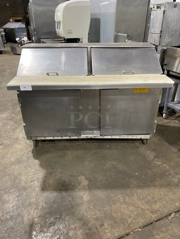 Beverage Air Commercial Refrigerated Sandwich Prep Table! With Commercial Cutting Board! With 2 Door Storage Space Underneath! All Stainless Steel! On Casters! Model: SUR6024M 115V 60HZ 1 Phase