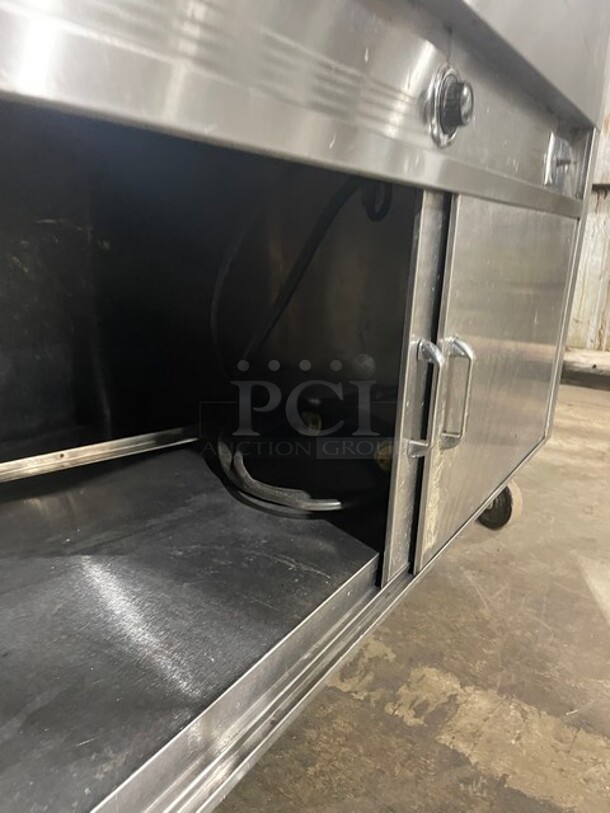 All Stainless Steel Commercial Steam Table! With 3 Overhead Heat Lamps! With Sneeze Guard! With Underneath Storage Space! On Casters! - Image 7 of 9