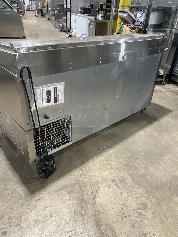 Sweet! Continental Commercial Refrigerated Pizza Prep Table! With 3 Door Storage Space Underneath! All Stainless Steel! On Casters! Model: CPA68 SN: 15974548! 115V 1 Phase!  - Image 3 of 8