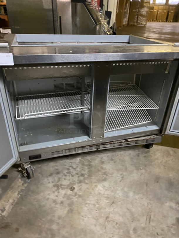 Beverage Air Commercial Refrigerated 2 Door Sandwich Prep Table! With Poly Coated Racks! All Stainless Steel! On Casters! Model: SPE48HC18M SN: 12612290 115V 60HZ 1 Phase - Image 5 of 8