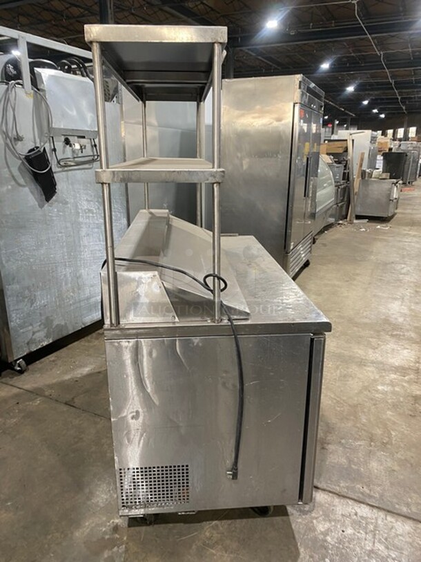 NICE! Turbo Air Commercial Mega Top Sandwich/Salad Prep Table! With 2 Door Refrigerated Base! With 2 Overhead Shelves! All Stainless Steel! With Metal Racks! On Casters! 115V! Model: TST-60SD! - Image 3 of 11