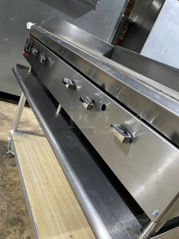 FAB! Commercial Countertop Natural Gas Powered Flat Top Griddle! With Back & Side Splashes! On Equipment Stand! With Underneath Storage Space! All Stainless Steel! On Casters! - Image 6 of 8