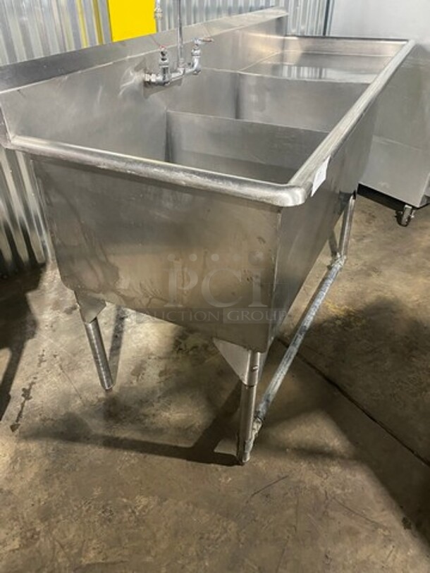 All Stainless Steel Heavy Duty Commercial 2 Bay Sink! With Right Side Drainboard! With Faucet! With Backsplash! On Legs! - Image 2 of 7
