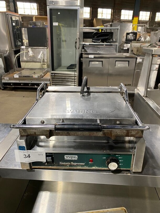 Waring Commercial Countertop Panini/Sandwich Tostato Supremo Grill! All Stainless Steel! Press With Flat Surface! Model: WFG250 SN: 160912 120V