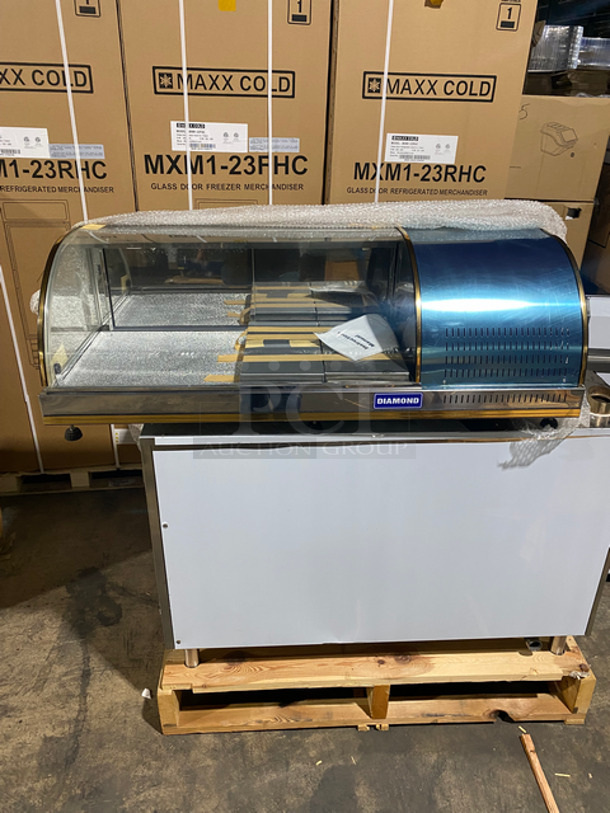 AWESOME! MUST HAVE! BRAND NEW! IN THE BOX! Diamond Commercial Countertop Refrigerated Sushi Display Case Merchandiser! With Curved Glass! Stainless Steel Body! On Small Legs! Model: GVRB120 - Image 3 of 9