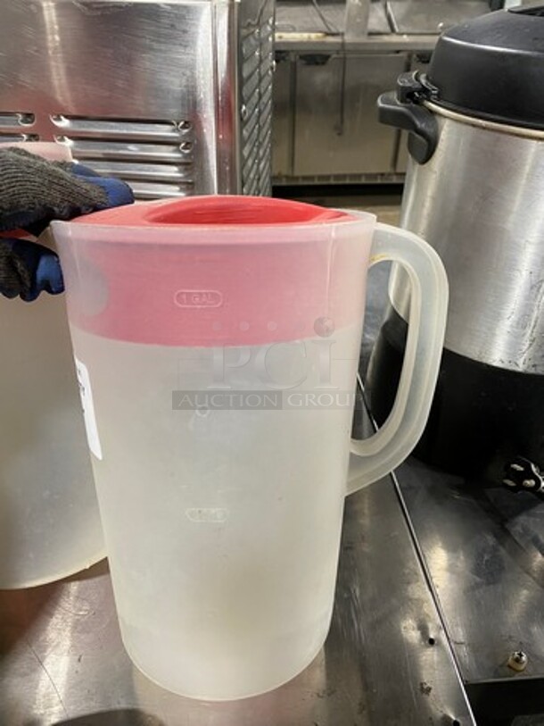 Clear Poly Beverage Pitcher! With Lids! 2x Your Bid! - Image 2 of 4