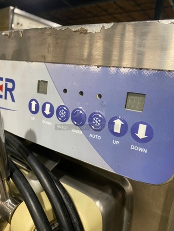 Donper America Commercial 3 Handle Soft Serve Ice Cream Machine! All Stainless Steel! On Casters! Model: BH7480 SN: D132M000010A012442 - Image 8 of 9