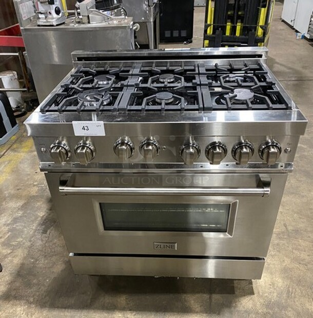 SWEET! Zline Gas Powered 6 Burner Stove! With Oven Underneath! Stainless Steel! MODEL RG36 SN:20052990055 120V 