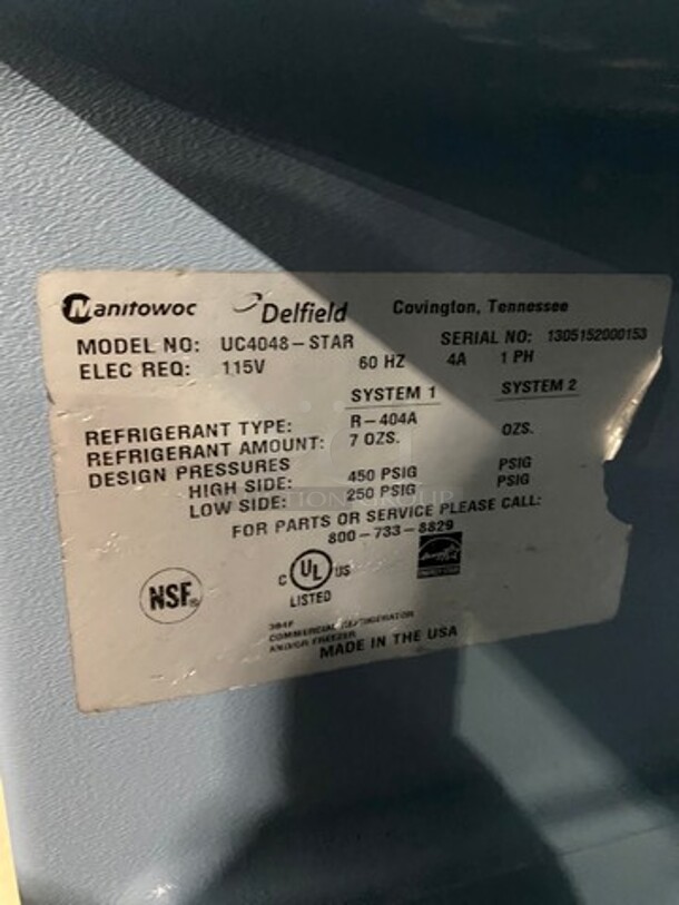 COOL! Delfield Manitowoc Commercial 2 Door Lowboy/Worktop Cooler! All Stainless Steel! Model: UC4048STAR SN: 1305152000153 115V 60HZ 1 Phase - Image 8 of 11