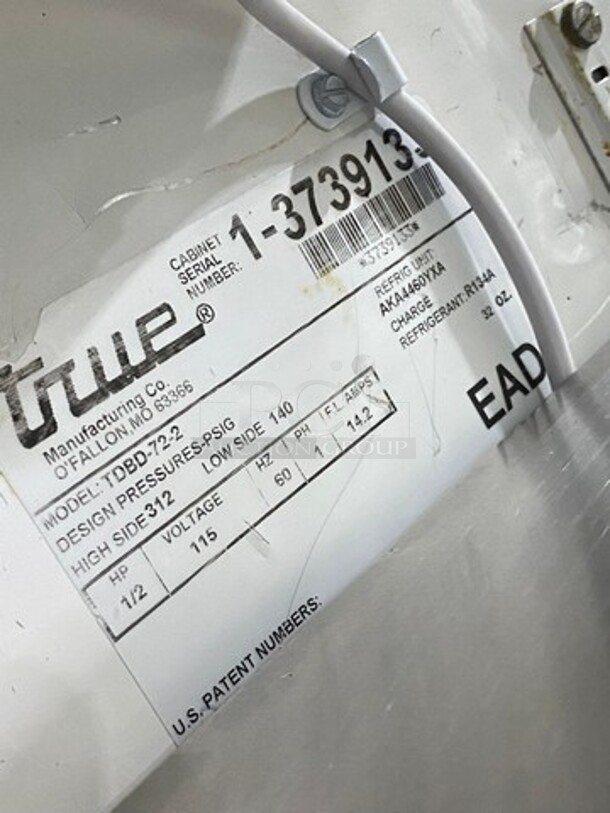 True Commercial Refrigerated Deli/Bakery Display Case! With Slanted Front Glass! With Sliding Glass Rear Access Doors! All Stainless Steel! Model: TDBD722 SN: 13739133 115V 60HZ 1 Phase - Image 7 of 7