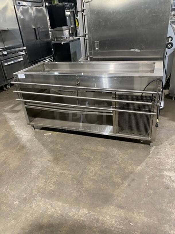 OUT OF THE BOX! NEVER USED! Bayonne Commerical 5 Bay Cold Pan/Cold Food Buffet Counter! With Folding Serving Counter! With 2 Shelf Storage Underneath! All Stainless Steel! On Legs! Model: CPM72 SN: 7195 120V 60HZ 1 Phase - Image 1 of 10